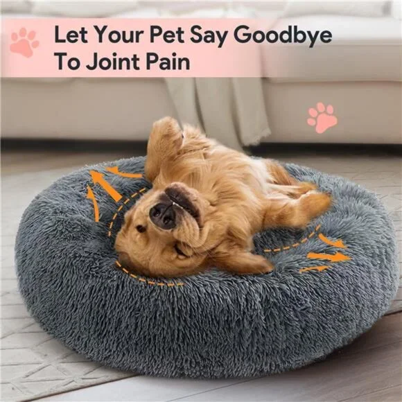 24" Calming Dog Bed for Medium Small Dogs, Donut Plush Pet Bed, Anti-Anxiety - Picture 4 of 7